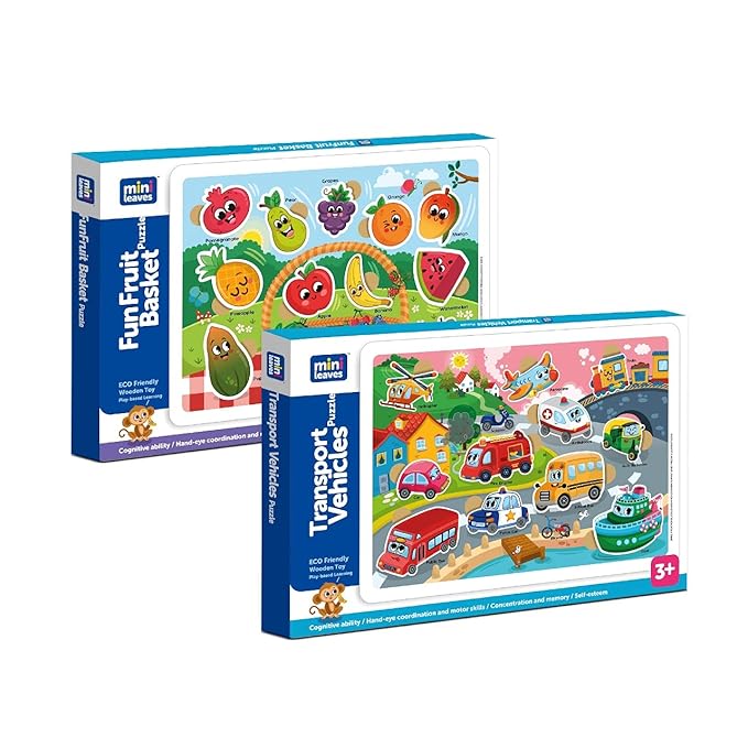 Mini Leaves 2 Wooden Puzzles | Fruits Transport Combo Wooden Puzzle fo ...
