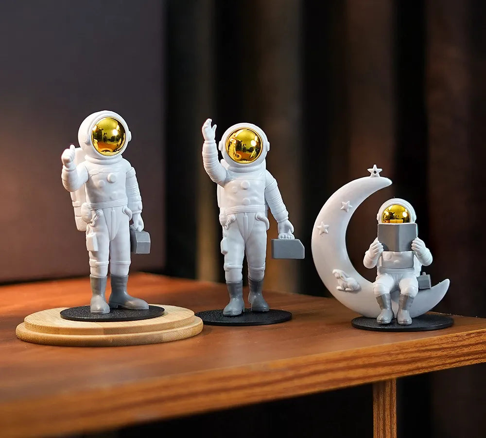 Street27 Resin 3Pcs Astronaut Figurine Mirror Spaceman Ornament, Home, Office, Desktop Decoration Bookshelves Outer Space Room Décor Astronaut Statues Sculpture , Space