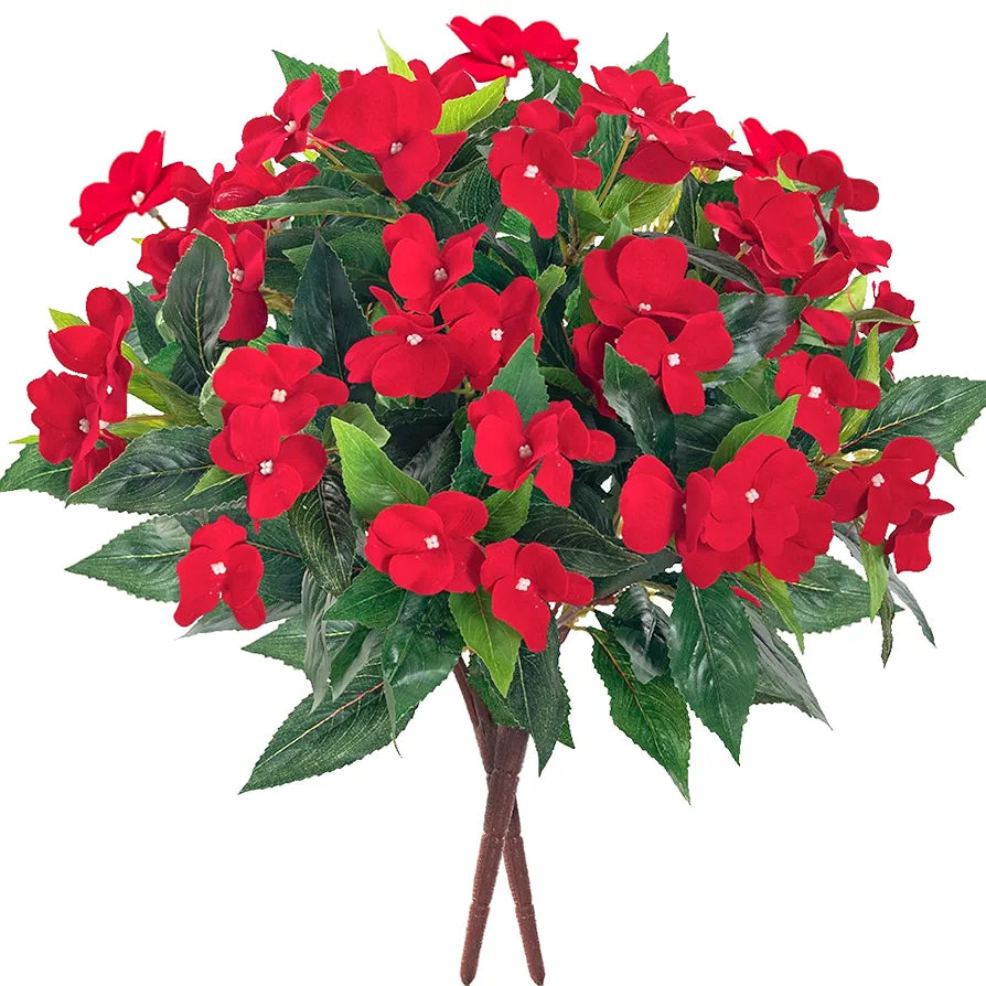 Uqueeten 2 Pieces Artificial Flower Impatiens for Balcony Garden Bonsai Decoration