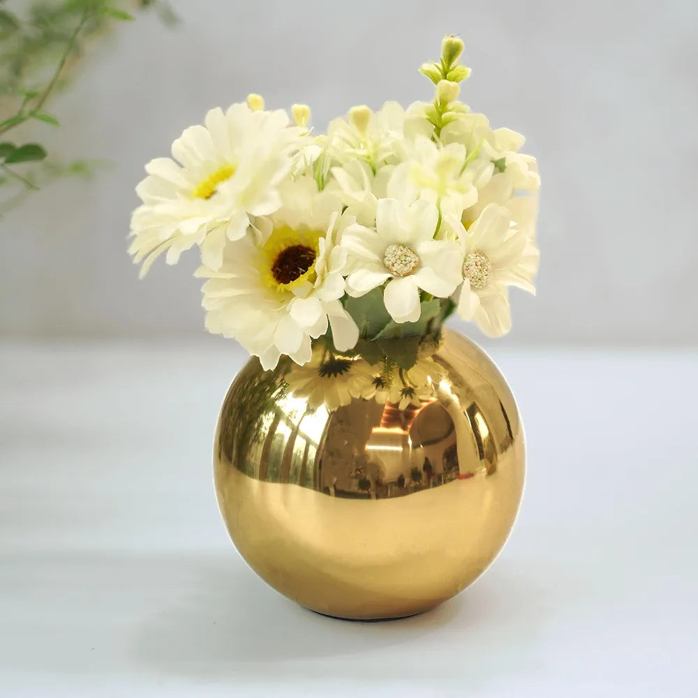BEHOMA Metal Ball Round Flower Vase for Home Decor|Table Decorative Item for Bedroom Living Room Office Wedding | Best Gift for Birthday Anniversary Festival | Gold, Small