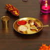 Ecraftindia Golden Brass Decorative Pooja Thali With Bowls Spoon Glass | Aarti Thali for Pooja | Puja Thali Set for Home