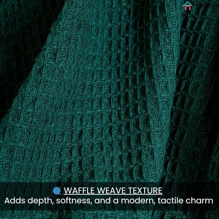 HOMADORN Waffle Weave Cotton Throw Blanket – Lightweight, Breathable & Cozy for Sofa or Bed  Bottle Green