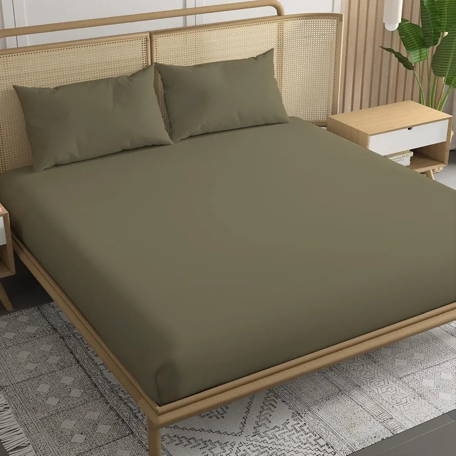 Trance Home Linen 300 TC Bamboo Fitted Queen Size Bedsheet | Soft, Breathable & Eco-Friendly Bedsheet with 2 Pillow Cover - 