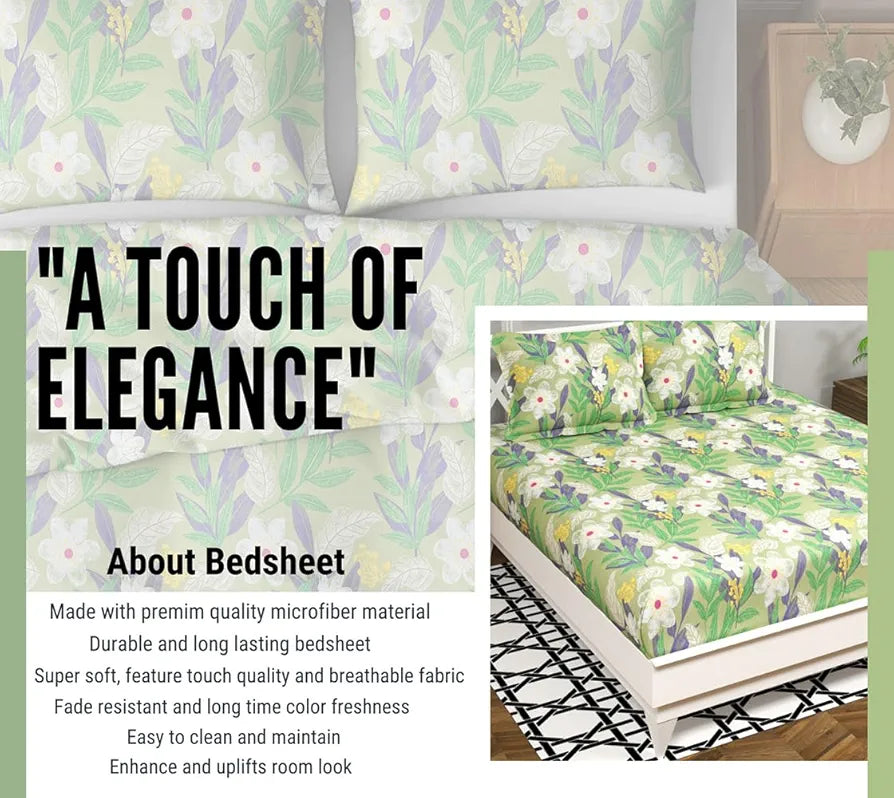 HOMEKART Floral 180 Tc Ultra Super Soft Cotton Feel Microfiber Double Bedsheet with Two Pillow Covers for Your Bedroom 