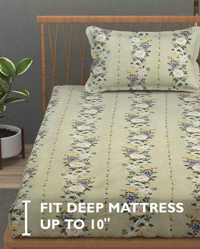 FRESH FROM LOOM Soft Floral Print Microfiber Single Bed Bedsheet Set - 240 TC, Anti Fade, 1 Pillow Covers ,Multicolor