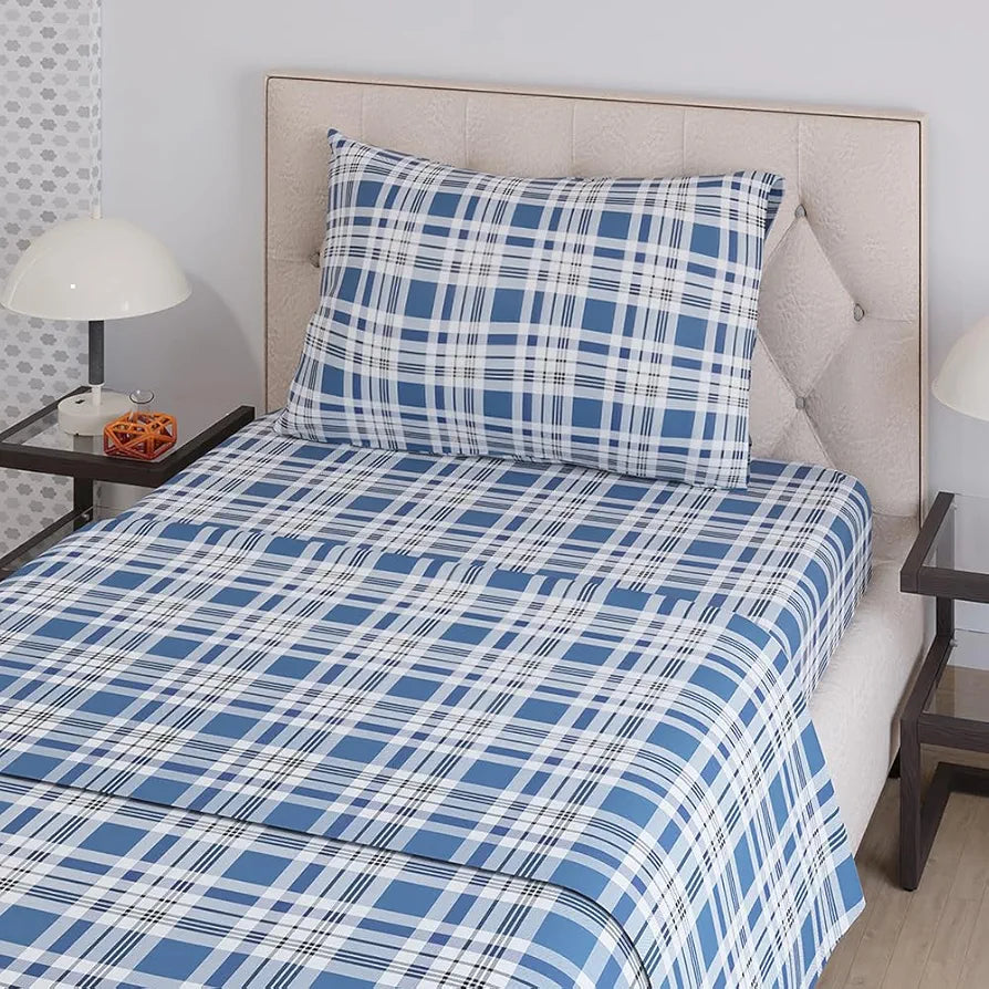 Layers Zen Cotton Blend Single Bedsheet Set  | 1 Single Cotton Bedsheet & 1 Pillow Cover | Breathable & Anti-Wrinkle | 225 CVC | 