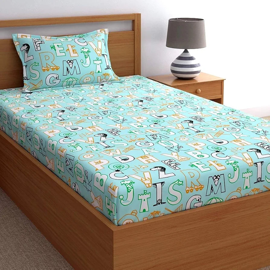 Dreamscape 100% Cotton Bedsheets For Kids Single Bed Cotton, 144Tc Abstract Blue Kids Single Bedsheet With Pillow Cover , 144 tc