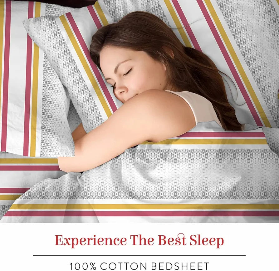 Layers Duracount Bedsheet Set for All Seasons - Lightweight, Moisture Absorbent, Machine Washable & Easy to Care - Gift for Housewarming & More - 225 CVC - King Size 