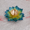 Lotus Diya Puja Oil Lamp Metal Handpainted Deepak Blue