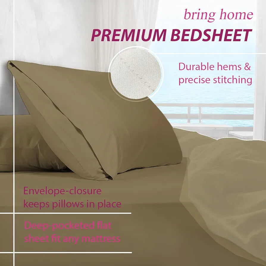 Trance Home Linen Premium 300 TC Pure 100% Cotton Printed King Fitted Bedsheet,Incredible Smooth Finish,King Bed Elasticated Fitted Bedspread With 2 Pillow Covers,Beige,