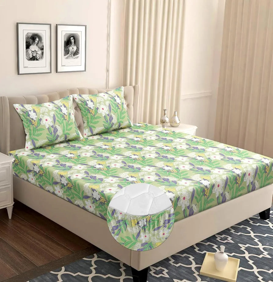 HOMEKART Premium Microfiber Elastic Fitted Bedsheets with 2 King Size Pillow Covers | Double Bed with All Around Elastic 180 TC Supersoft 