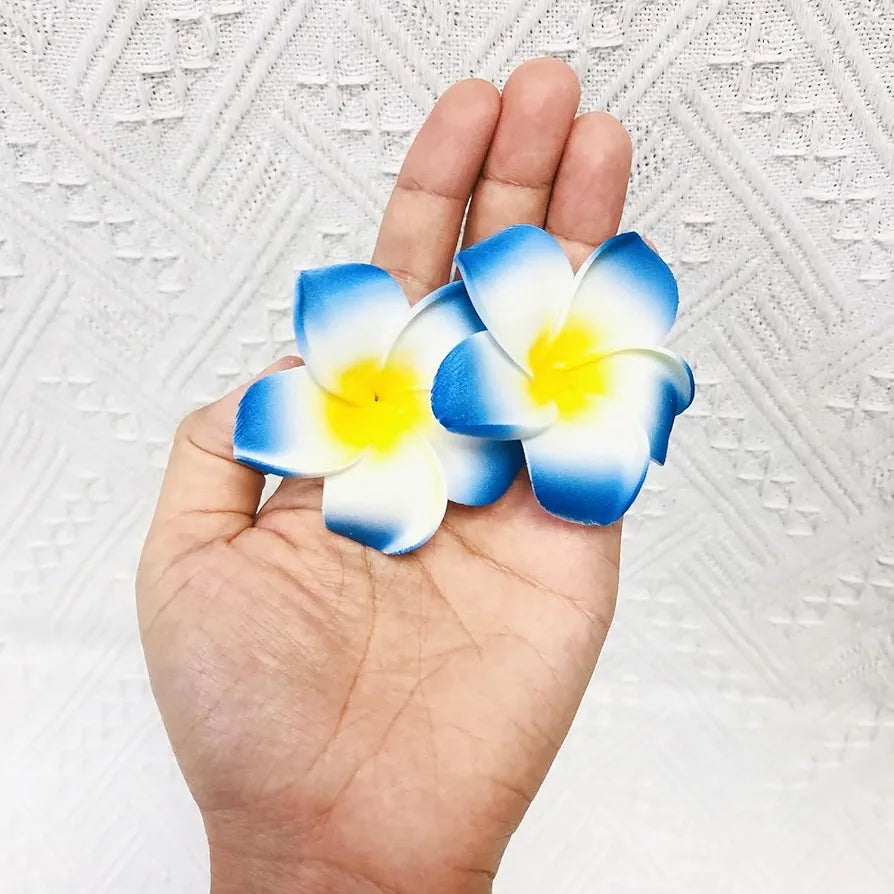 12 Pieces Artificial Fake Foam Hawaii Frangipani Floating Beach Champa Flowers for Hair, Hat,Pooja, Festival and Events, Bedroom, Wedding, Party, Marriage and Home Decor DIY  