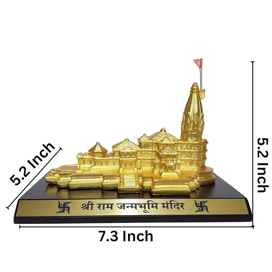 Gold Art India Ram Mandir Ayodhya Gold Plated Matte 24 Karat - Minature for Gifting, Puja Room, Office Desk, Home Decor 