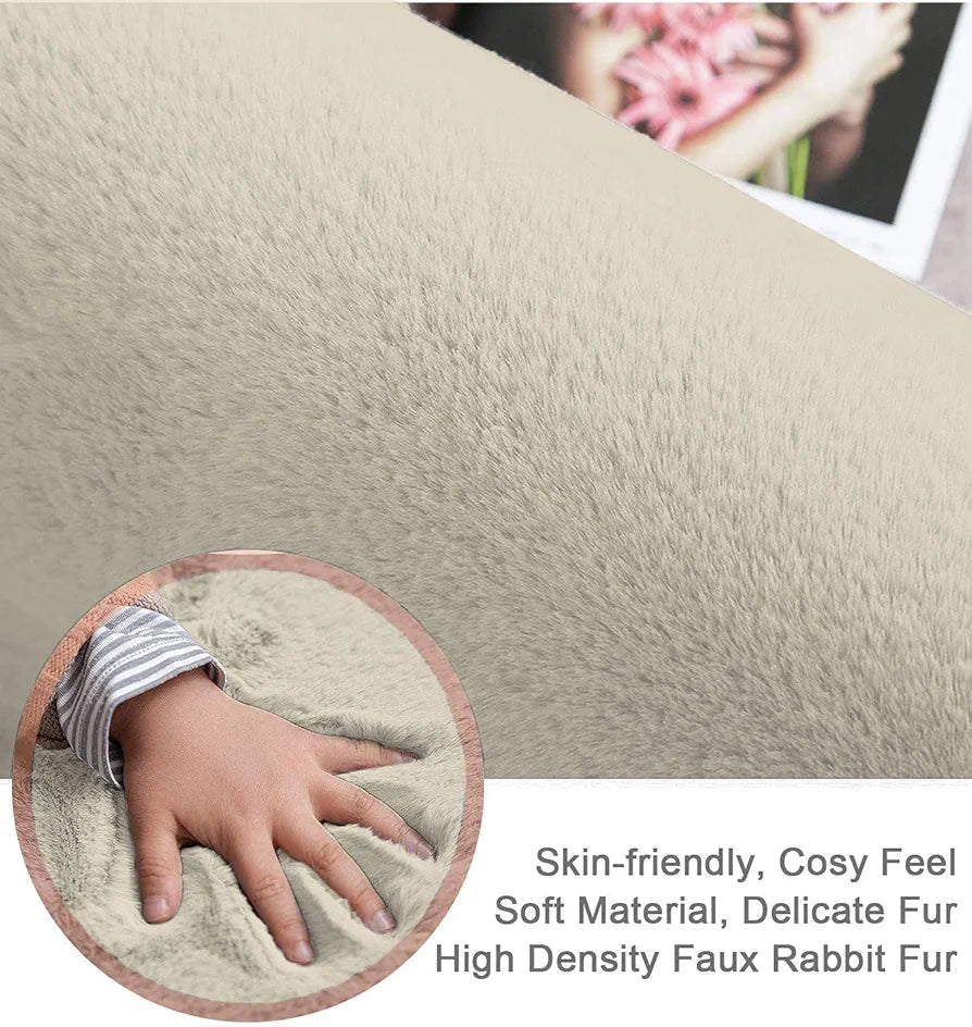 LUXE HOME INTERNATIONAL Ruffle Bath Runner Rabbit Fur 1200 GSM Super Soft, Anti Skid Rug for Bedroom 