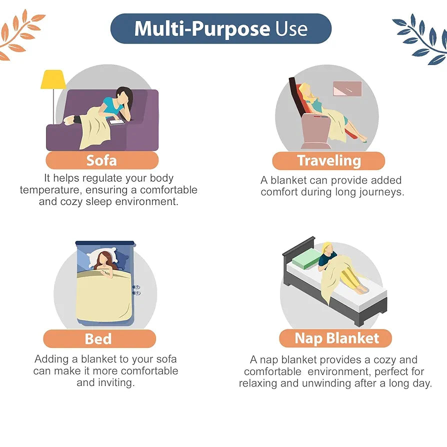 Divine Casa 120 GSM Microfiber Single Kids Dohar  | Soft & Lightweight Throw Blanket | Cozy & Breathable | All-Season Comfort | 140 x 100 CM | Geometric Pattern | Blue-Grey & Orange