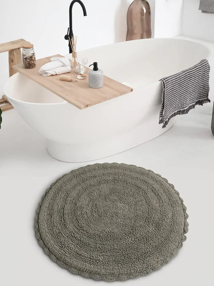 SASHAA WORLD Round Reversible Crochet Bath Mat, Super Absorbent 100% Cotton & Quick Dry Bath Rug for Bathroom Floor Mats 