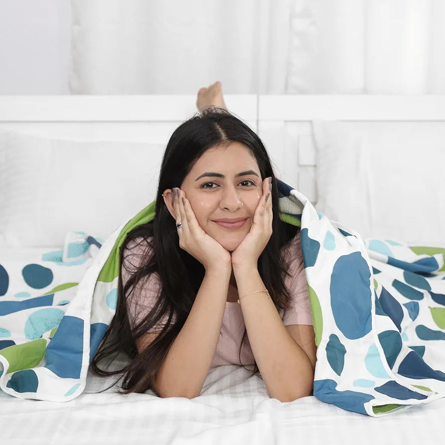 Divine Casa Pure Cotton Polkadot 120 GSM Ac Blanket,Dohar for Double Bed, Light Weight Quilt for Mild Winter  Blue and Green, Lightweight
