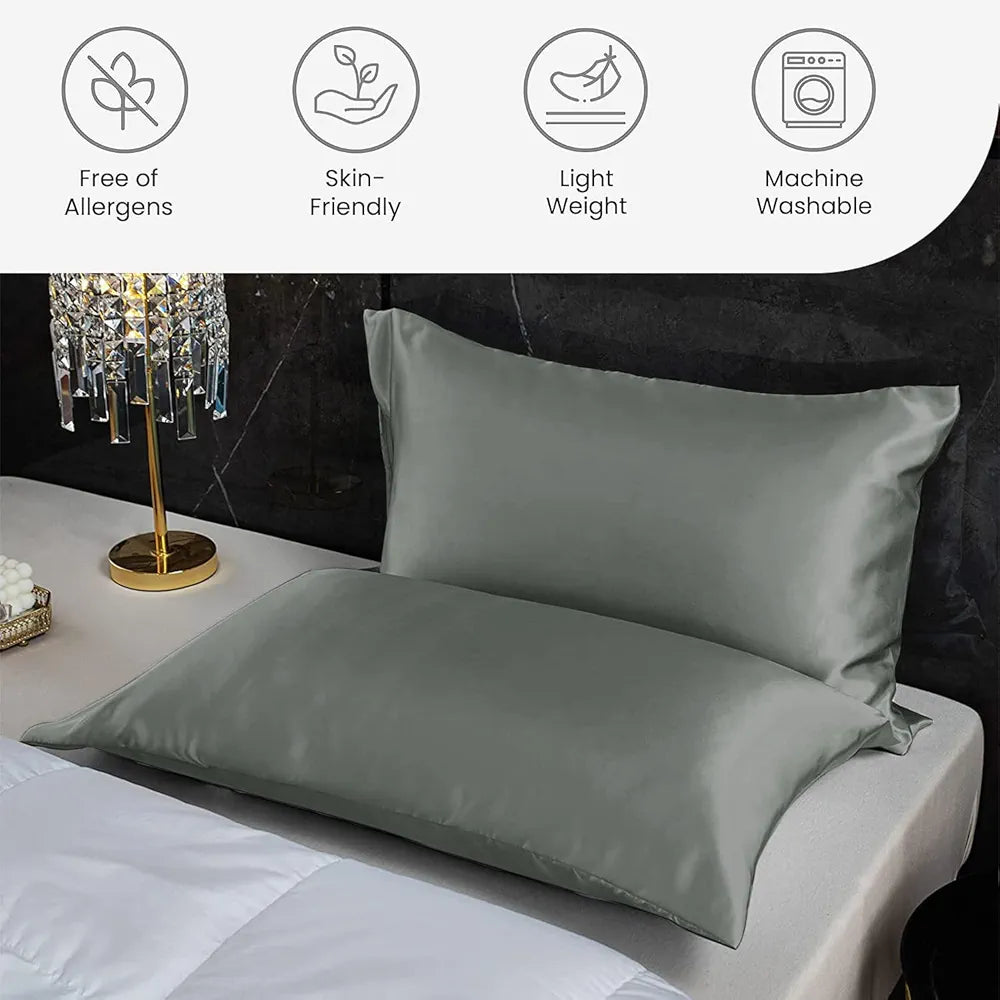 Cloth Fusion Satin Pillow Cover Set of 2 for Hair and Skin Care, Perfect Pillow case with 3 Satin Soft Scrunchies for Women 