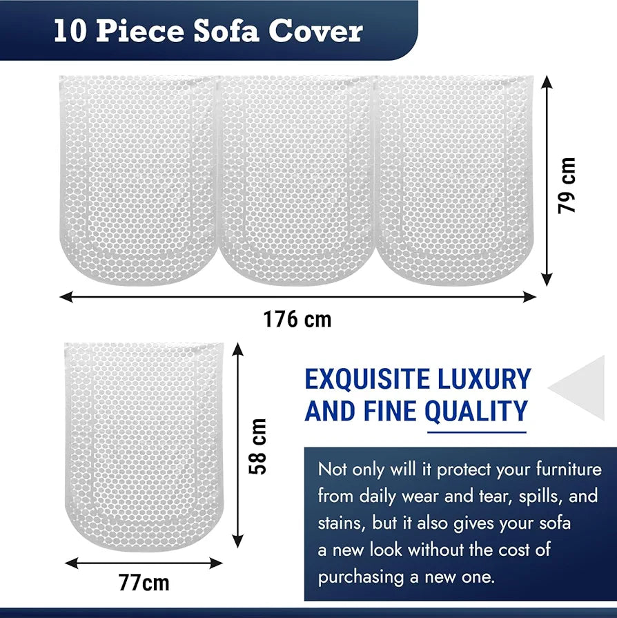 Kuber Industries Dot Sofa Slipcover Set for Living Room & Hall - 5-Seater Sofa Cover for Home Decor - White