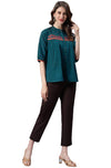 Janasya Women's Teal Cotton Flex Top