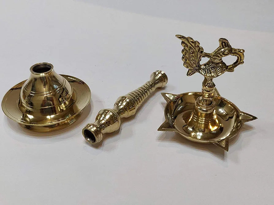 Collectible India Brass Peacock Mahabharat Diya Oil Lamp 