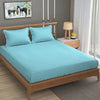 Homefab India 160 TC Stripe Cotton Feel Glace Cotton Elastic Fitted King Size Double Bed Bedsheet with 2 Pillow Covers Fits Upto 6 inches Mattress Aqua Blue