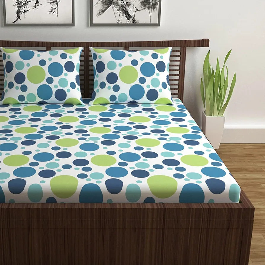 Divine Casa 144 TC 100% Cotton Double Bedsheet with 2 Pillow Covers | Skin-Friendly Fabric for Everyday Comfort | 254 X 222 CM | Geometric Pattern | Blue Lagoon