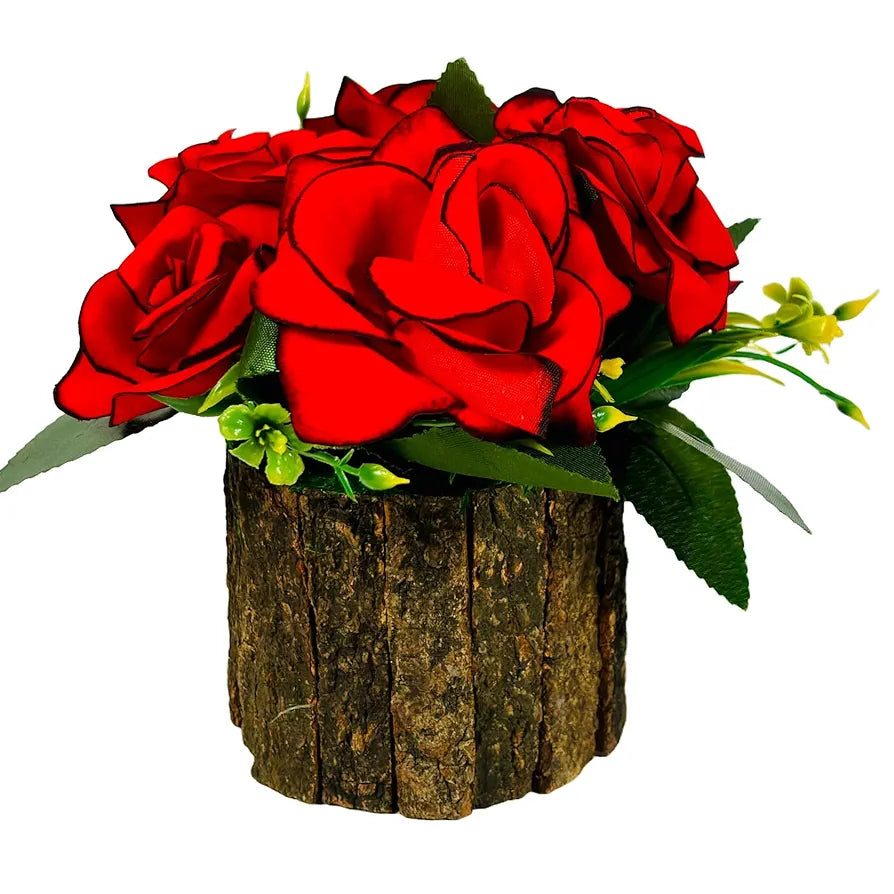 Dekorly Artificial Sunflowers, Rose, Anthurium Fake Flowers Potted Artificial Plants Decorative Artificial Flowers Indoors for Home Office | Natural Wooden Pot 