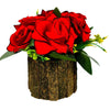 Artificial Velvet Rose Fake Flowers Potted Artificial Plants Indoors Natural Wooden Pot