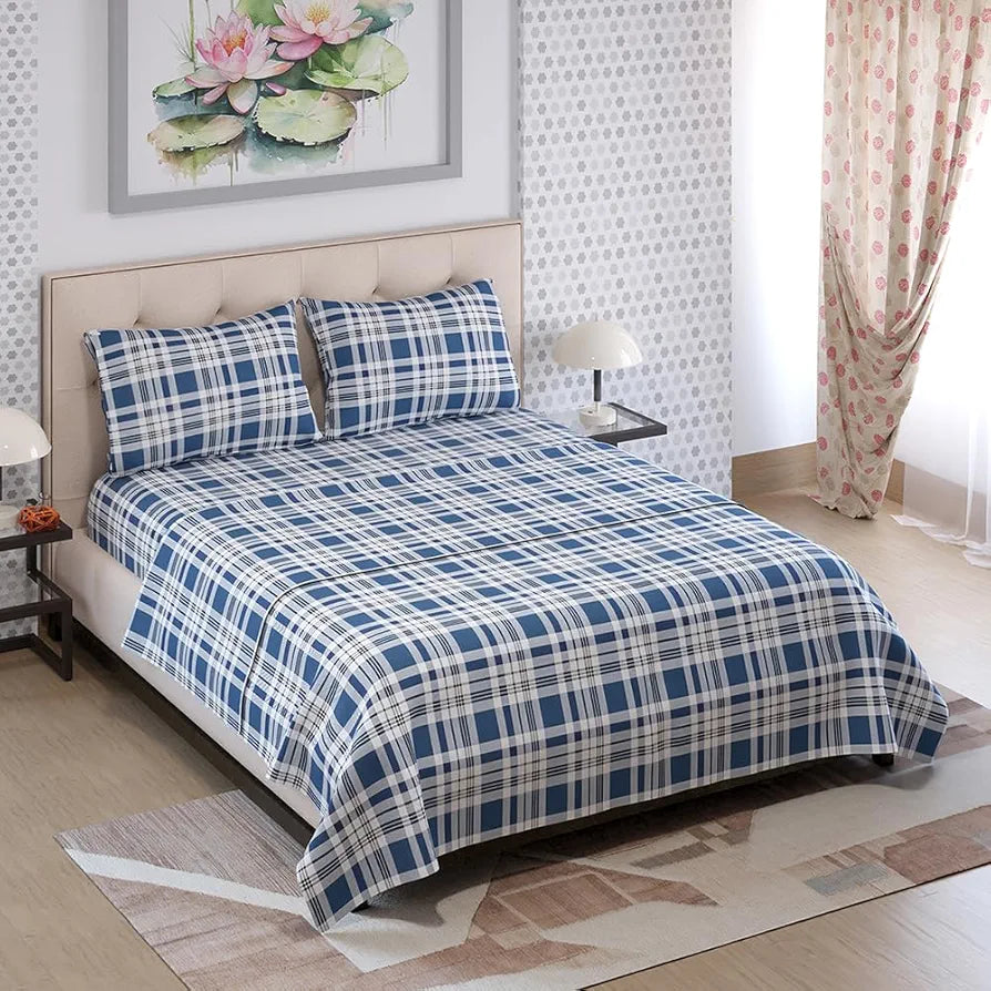 Zen Cotton Blend King Bedsheet Set  | 1 King Cotton Bedsheet & 2 Pillow Covers | Breathable & Anti-Wrinkle | 225 CVC | 