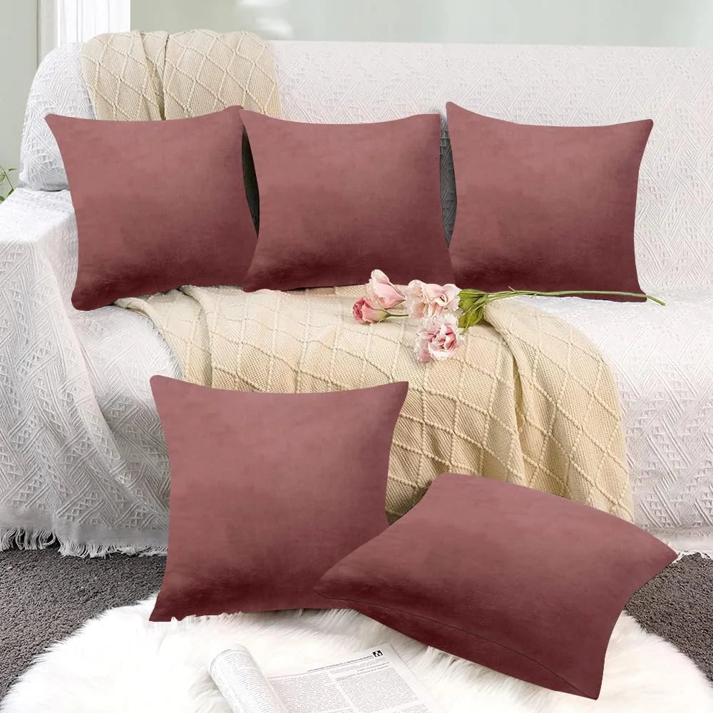 Cloth Fusion Velvet Sofa Cushion Cover Set of 5, Luxurious Cushion Cover Set 16-inch x 16 inch for Home Decor 