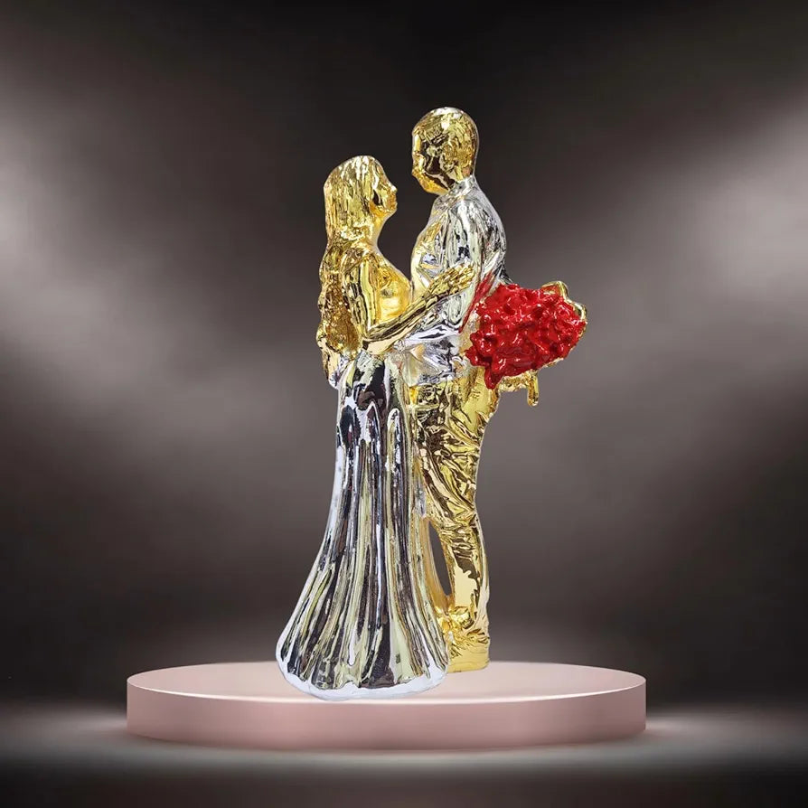 Gold Art India Couple Figurine Gold-Silver Plated Finish | Romantic Home & Office Décor | Valentine Gift for Girlfriend & Boy Friend | Anniversary, Wedding Gift
