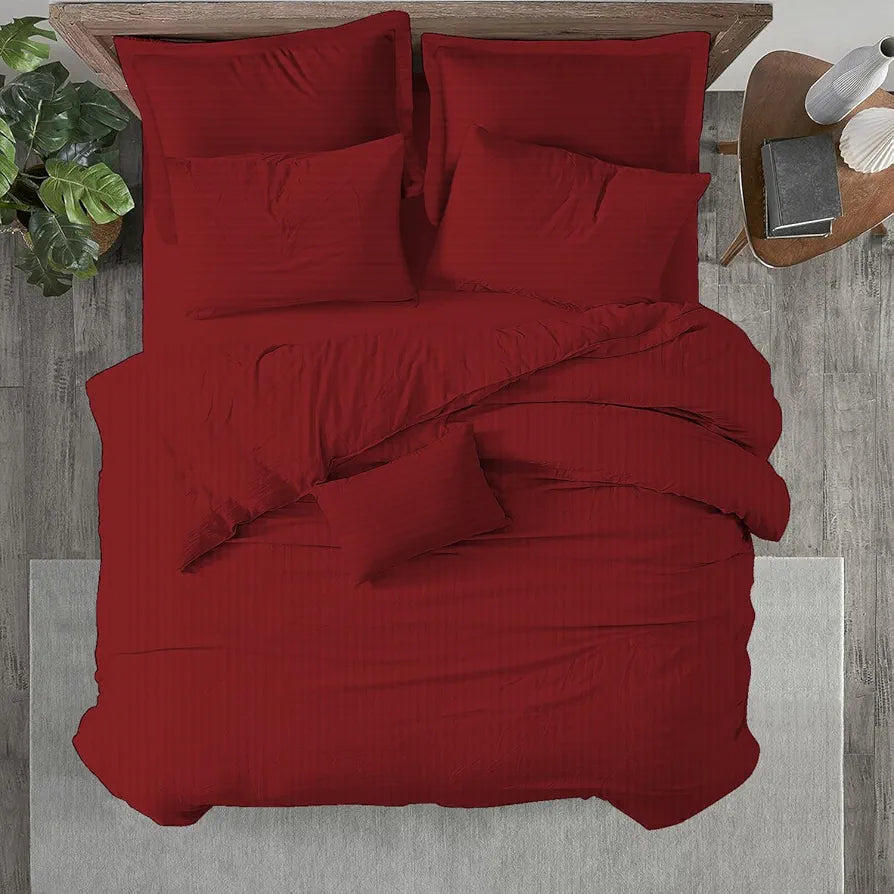 Trance Home Linen Zippered 100% Cotton 200TC Satin Stripe King Size Duvet Cover Quilt Cover Blanket Cover Razai Comforter Cover with 2 Pillow Covers 