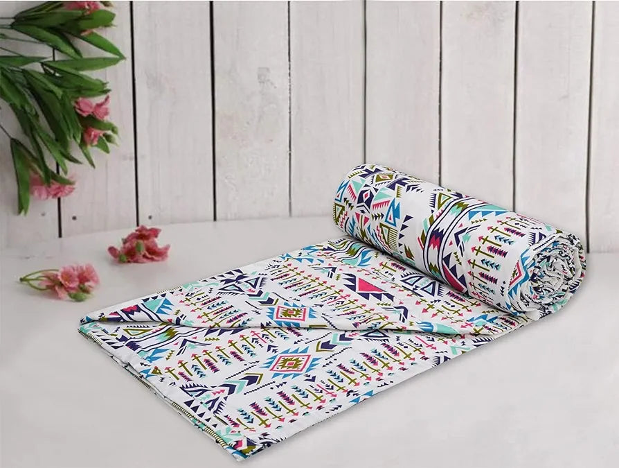 Trance Home Linen 150 GSM Pure Cotton Reversible Dohar Single Bed Size | Ac Blanket | Soft Light-Weight Bed Blanket 