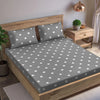 Trance Home Linen 300Tc Pure 100% Cotton Printed King Fitted Bedsheet with 2 Pillow Covers 300 tc 78X72 InchColour Grey White Circles