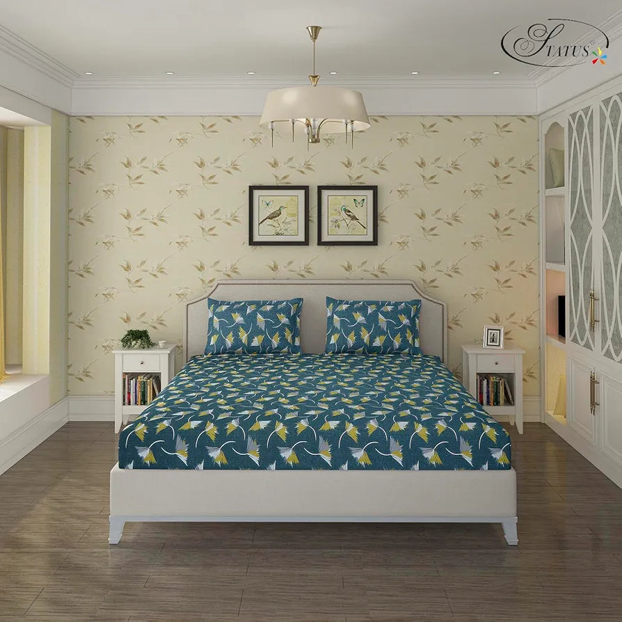 Status Contract Spring Summer Collection-2024 Cotton Rich Double Bedsheet with 2 Pillow Covers for Bed Room, Home, Hotel-120 GSM | , 120 Tc