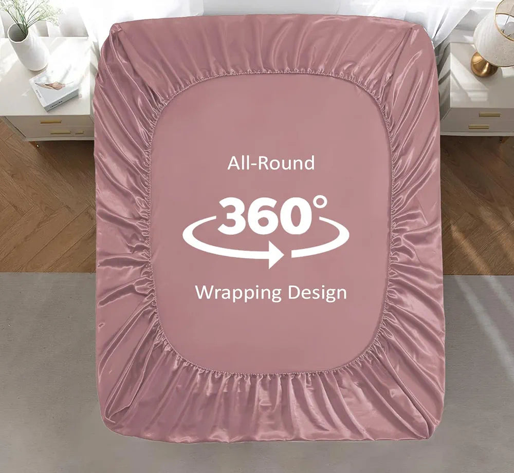Cloth Fusion Satin Elastic Fitted Bedsheets Double Bed, Luxury Queen Size Bed Sheet with 2 Pillow Covers | H603 | 280 TC