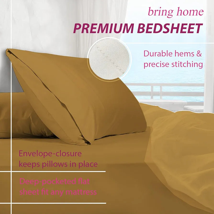 Trance Home Linen Premium 300 TC Pure 100% Cotton Single Size Fitted Bedsheet with 1 Pillow Cover 