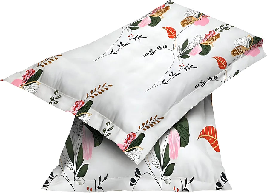 Polycotton 220 TC Floral Printed King Size Double Bedsheet with 2 Pillow Covers, 