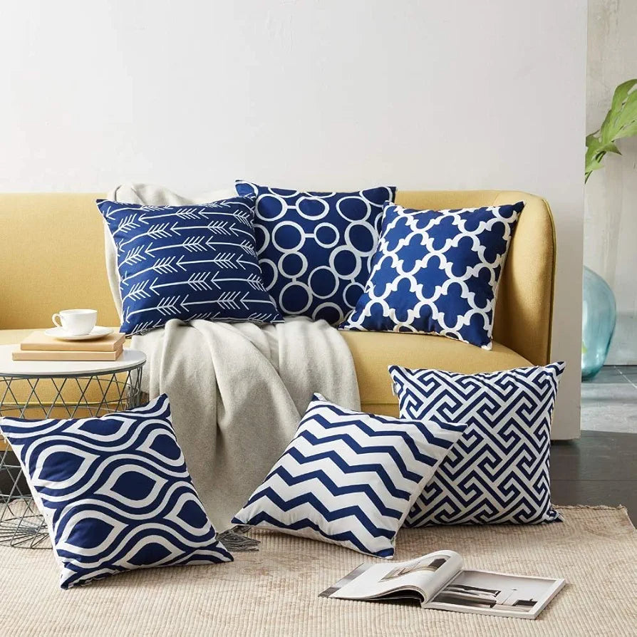 AEROHAVEN Satin 150TC Cushion Covers , 16x16 Inch, 40x40 cm, Blue , Set of 6 Piece
