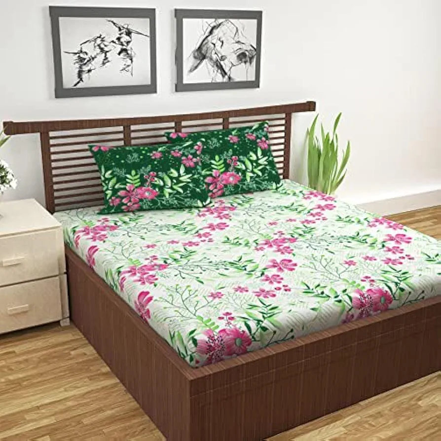 Divine Casa 144 TC Cotton Bedsheet for Double Bed with 2 Pillow Cover 