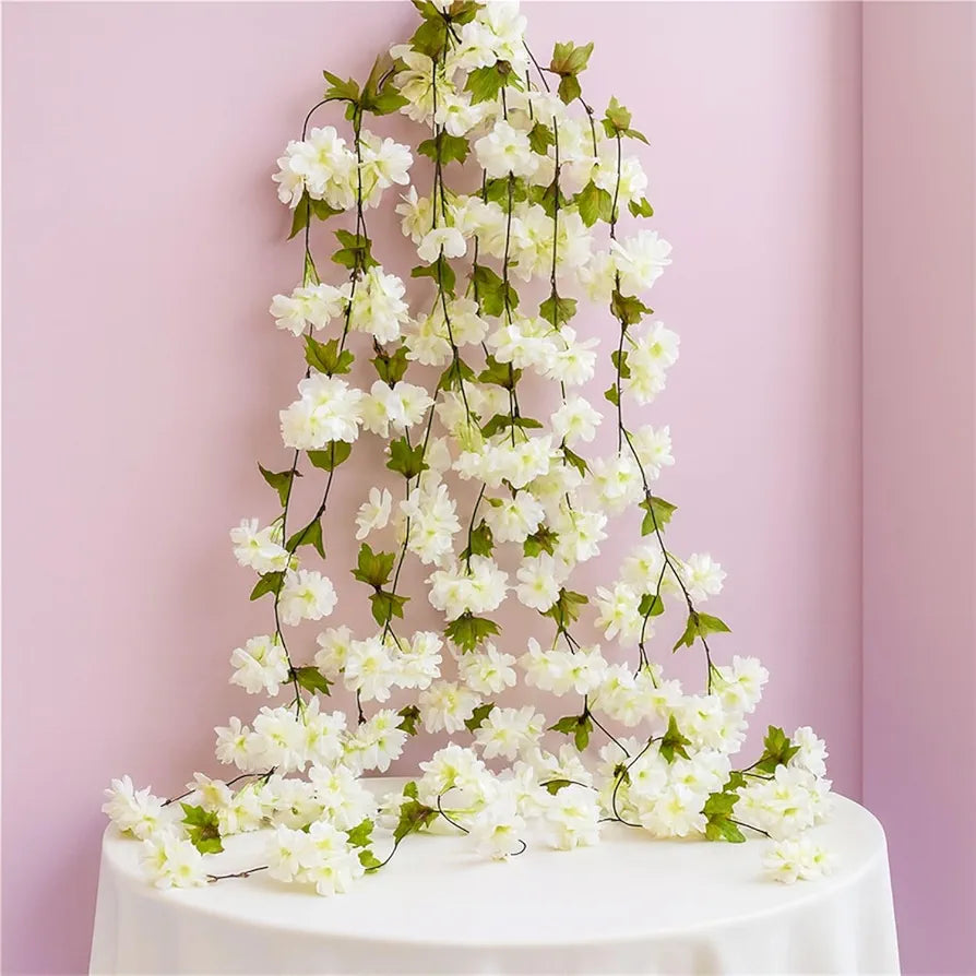 SATYAM KRAFT 1 Lines Artificial Cherry Blossom Rattan Flowers Vine | Hanging Garland for Home, Office, Mandir & Pooja Room | Diwali, Deepawali, Navratri & Wedding Festival Decoration 