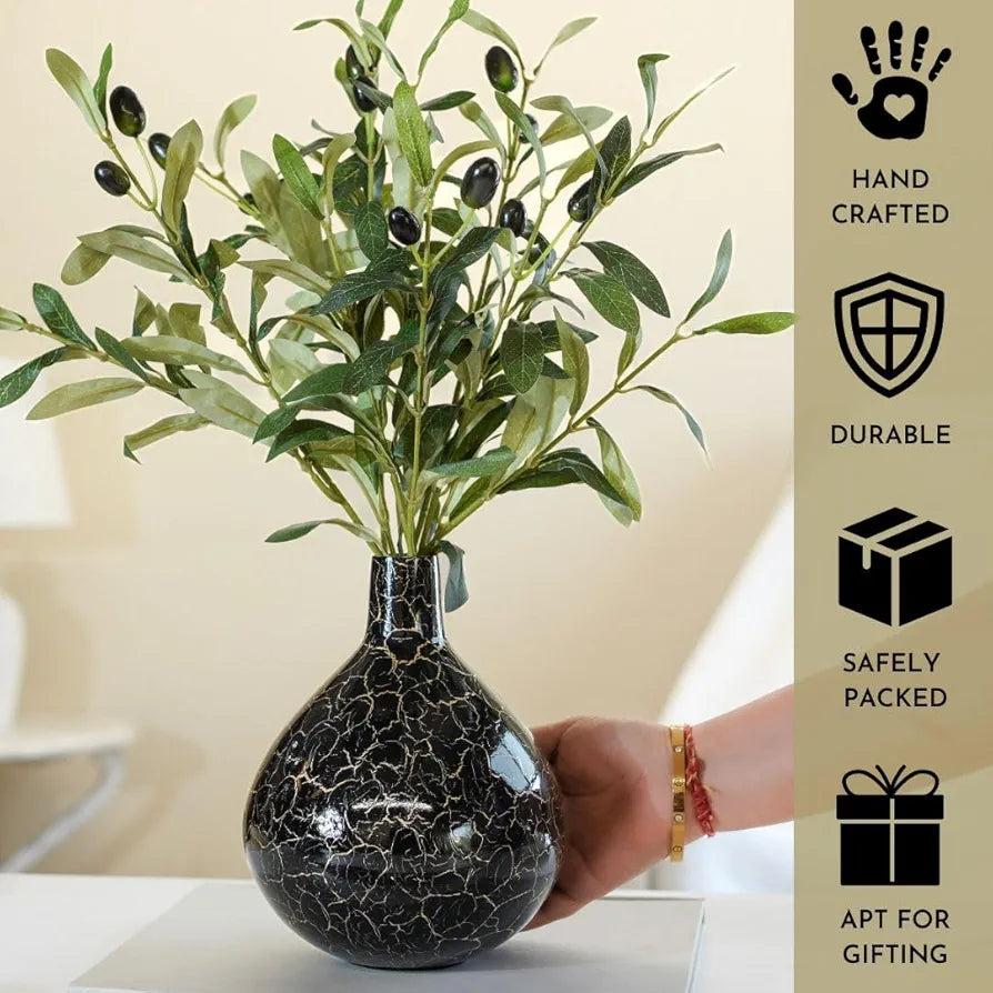 Behoma Metal Flower Vase for Home Decor Bedroom Living Room Office Wedding | Table Decorative Item for Festivals Birthday Crackle Finish Tall Vase 