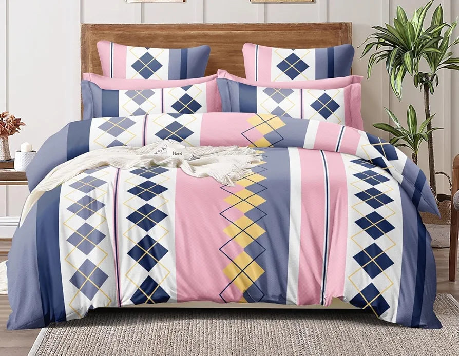 THE HOME STYLE Cotton Feel Glace Cotton Printed Double Bed Bedsheet With 2 Pillow Cover 300 TC_90X100 Inches 