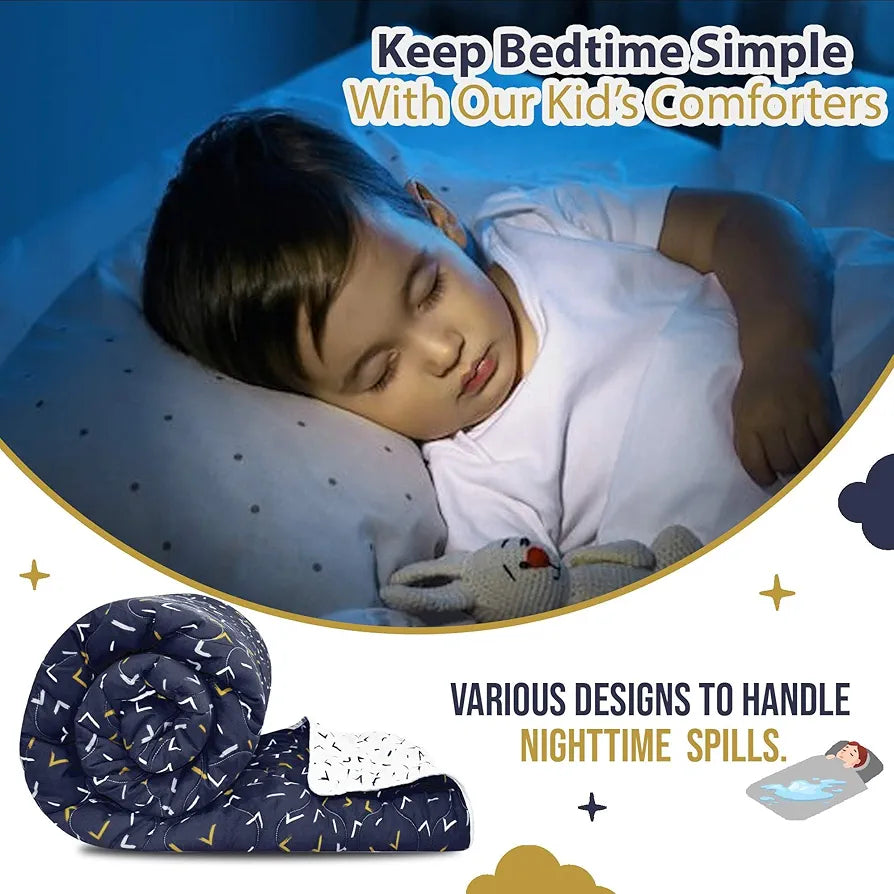 Divine Casa 120 GSM Microfiber Reversible Kids Single Bed Comforter | Ultra-Soft Toddler Blanket | Lightweight & Cozy | All-Season Bedding for Babies & Kids | 135 x 100 cm, Navy Blue