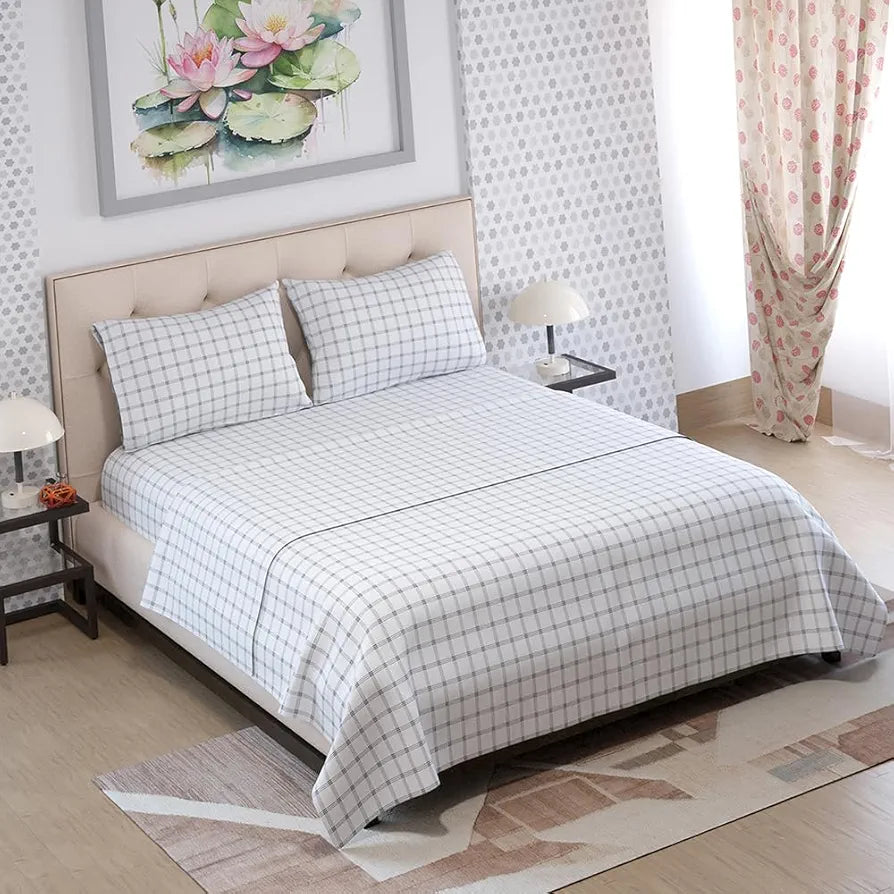 Zen Cotton Blend King Bedsheet Set  | 1 King Cotton Bedsheet & 2 Pillow Covers | Breathable & Anti-Wrinkle | 225 CVC | 