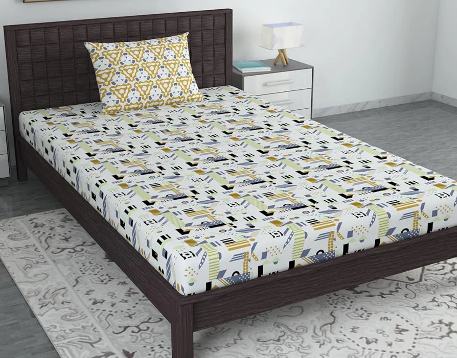 Divine Casa 144 TC Cotton Bedsheet for Single Bed with 1 Pillow Cover 