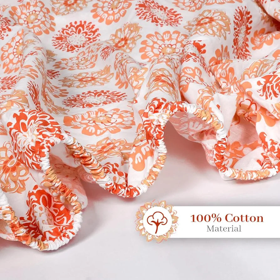 Divine Casa 144 TC 100% Cotton Floral Peach Ultrasoft King Size Bedsheet Cotton Elastic Fitted - 78 x 72 inches