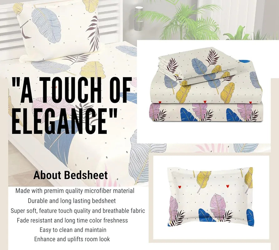 HOMEKART 144 Tc Microfiber Single Bedsheet  with Pillow Cover for Your Home