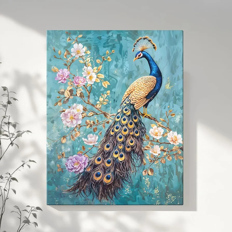 ArtX Canvas Peacock Painting For Wall Vastu, Peacock Wall Decor, Bedroom, Multicolor, Abstract, 58.0 X 45.0 cm, Set of 1